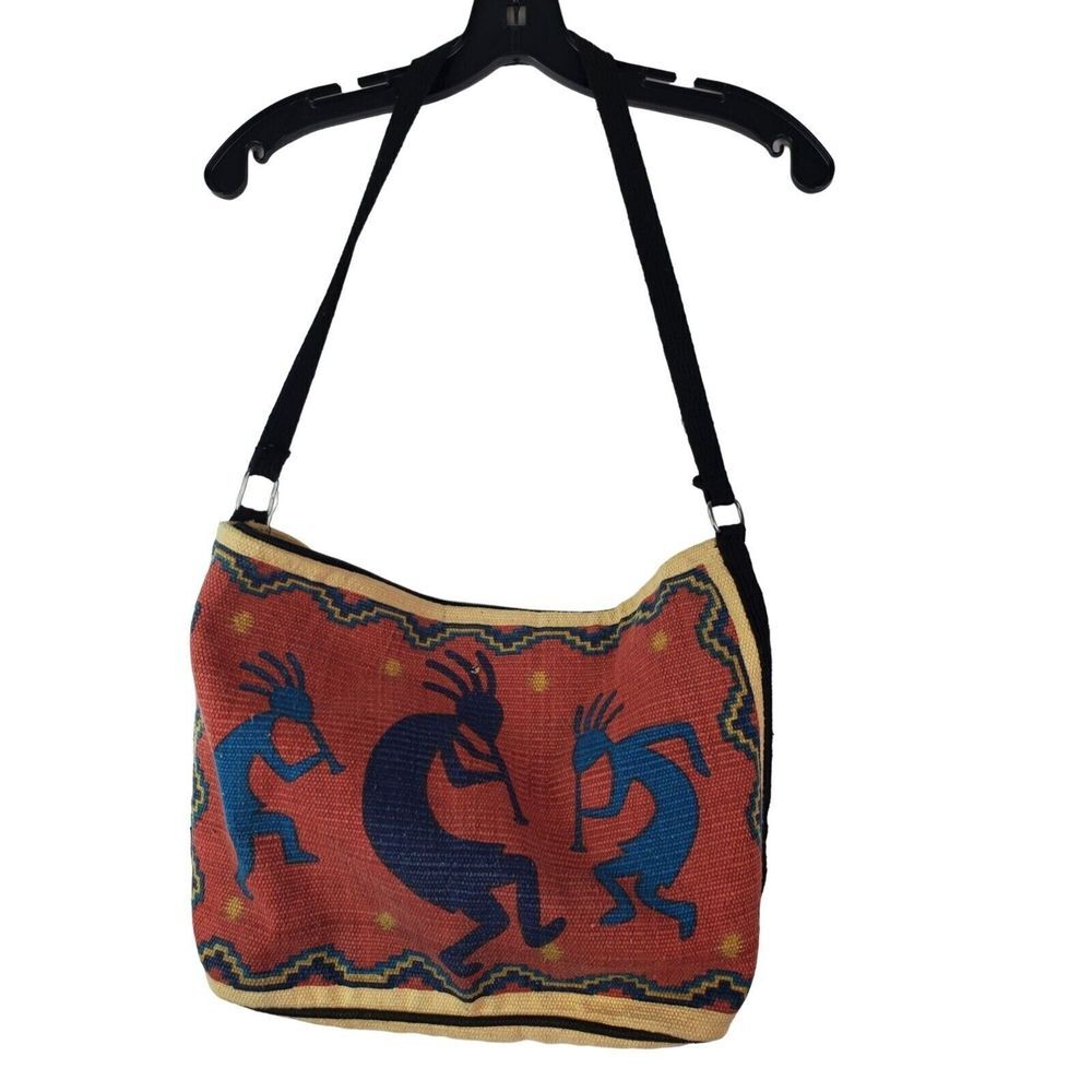 Kokopelli Dancers Cotton Canvas Purse Handbag‎ Zipper Closure